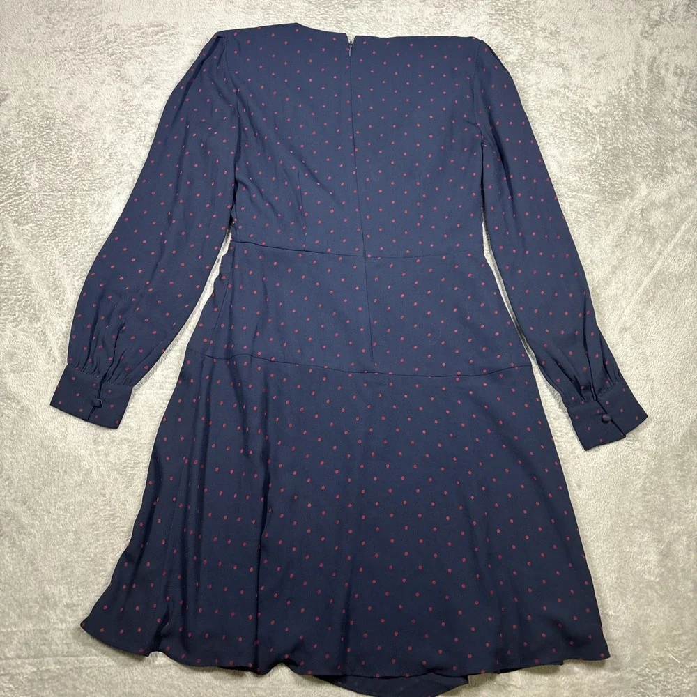 Ann Taylor Red Polka Dot Navy Seamed‎ V-neck Fit Flare Dress Size 2